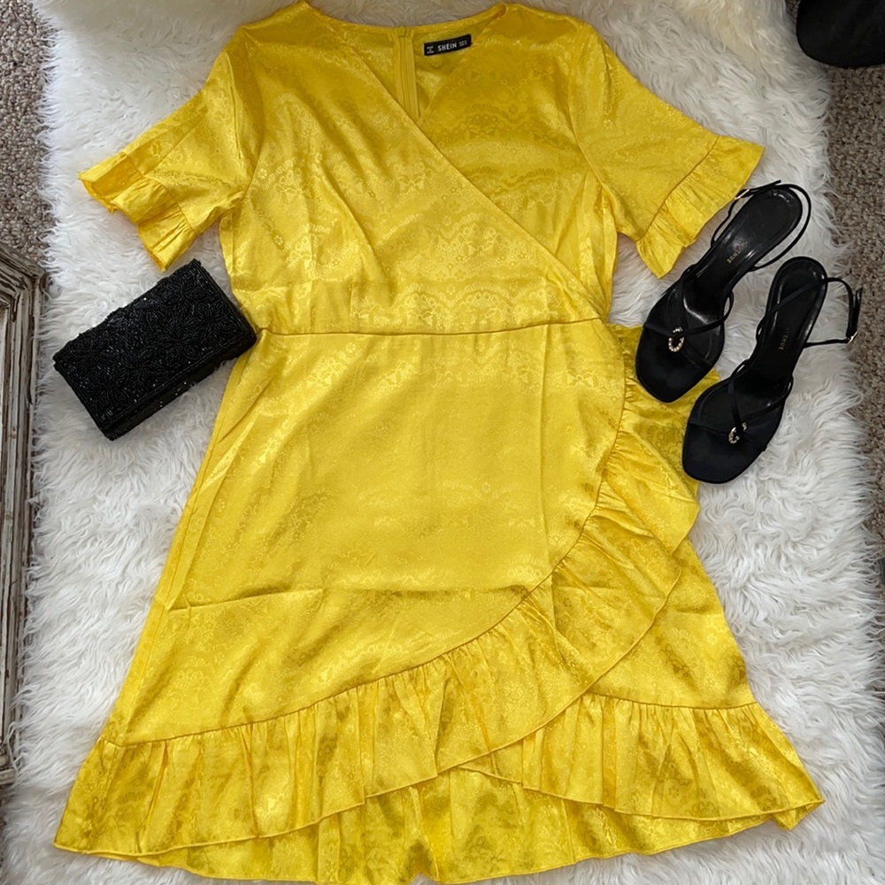 Satin Yellow Ruffle Dress